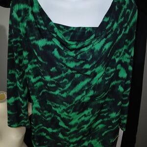 Michael Kors Emerald Green and Black Women's Top Three Quarters Sleeves